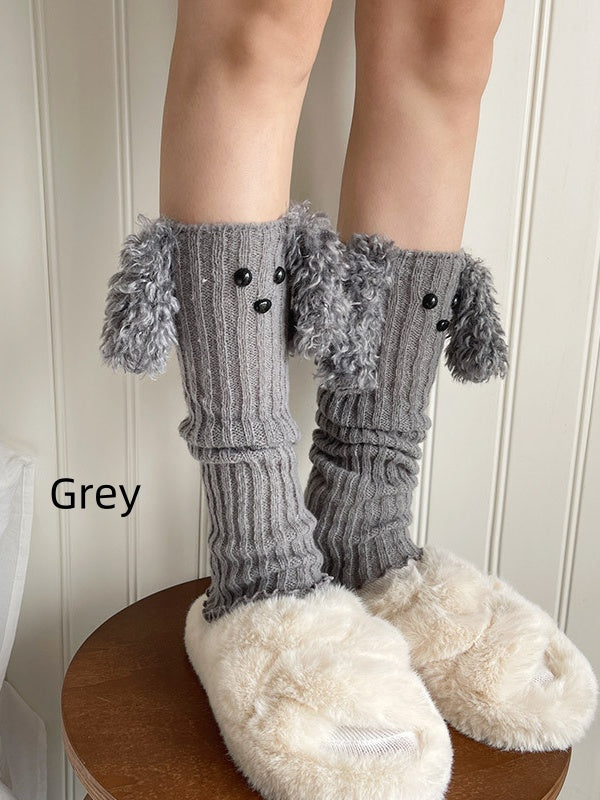 Grey Cute Puppy-shaped Knitted Cartoon Leg Warmers