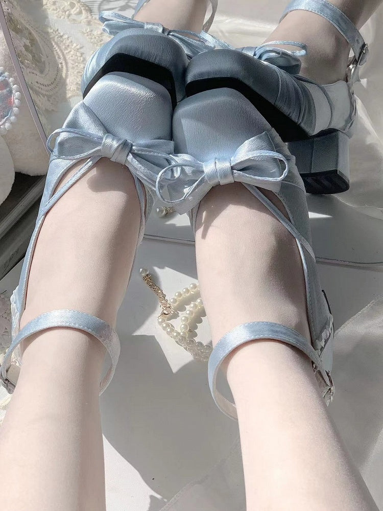 With Dual Blue Straps Bow Detachable Ankle Top Janes at Elegant Mary Buckle