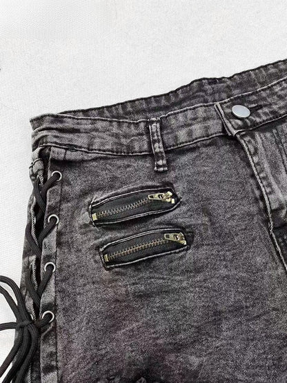 Lace-up Glamorous Black Detail Shorts Denim Bittersweet Hem Raw