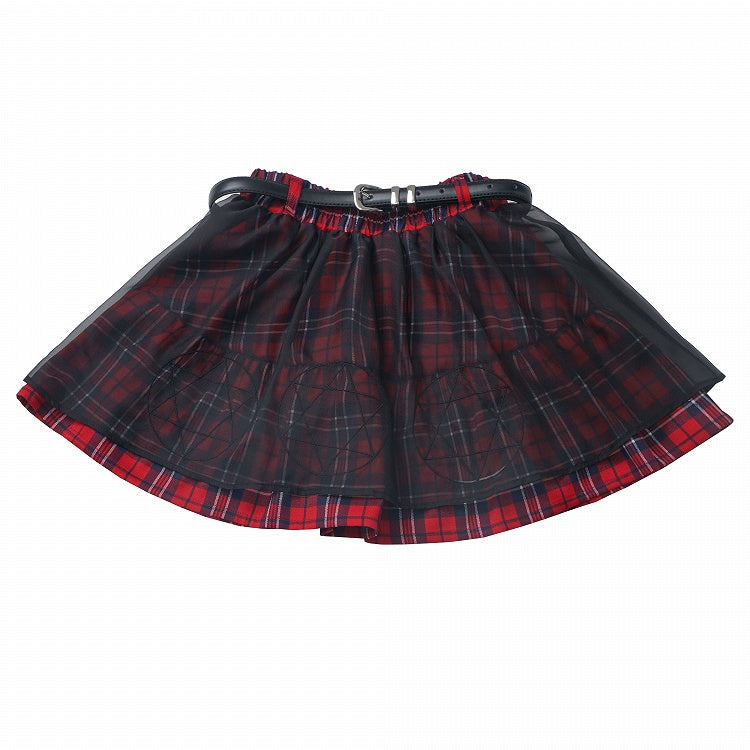 Rock mit Schnalle Mesh Overlay Rot Plaid Muster Gürtel Hexagramm Stickerei Idol