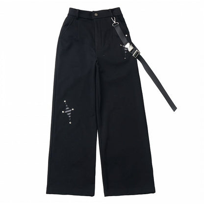 Black Star Applique Buckle Strap Pants