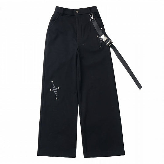 Black Star Applique Buckle Strap Pants