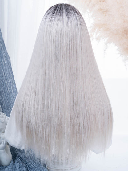 Straight Ombre Wig Length With Air 66CM Black-White Bangs