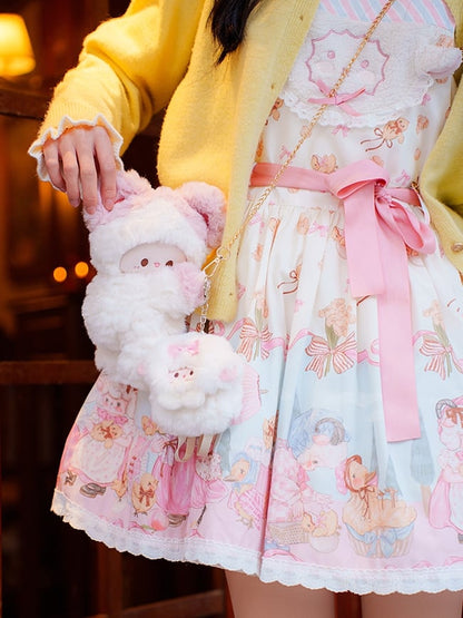 Plush Options Backpack WhitePink Mouse + Backpack/Crossbody Keychain 2 Bag Size Small/Middle Cute
