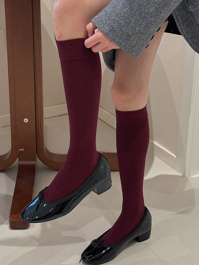 White/Light Grey/Dark Grey/Dark Red/Black Cotton Underknee Stockings