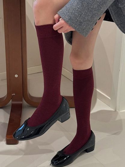 White/Light Grey/Dark Grey/Dark Red/Black Cotton Underknee Stockings