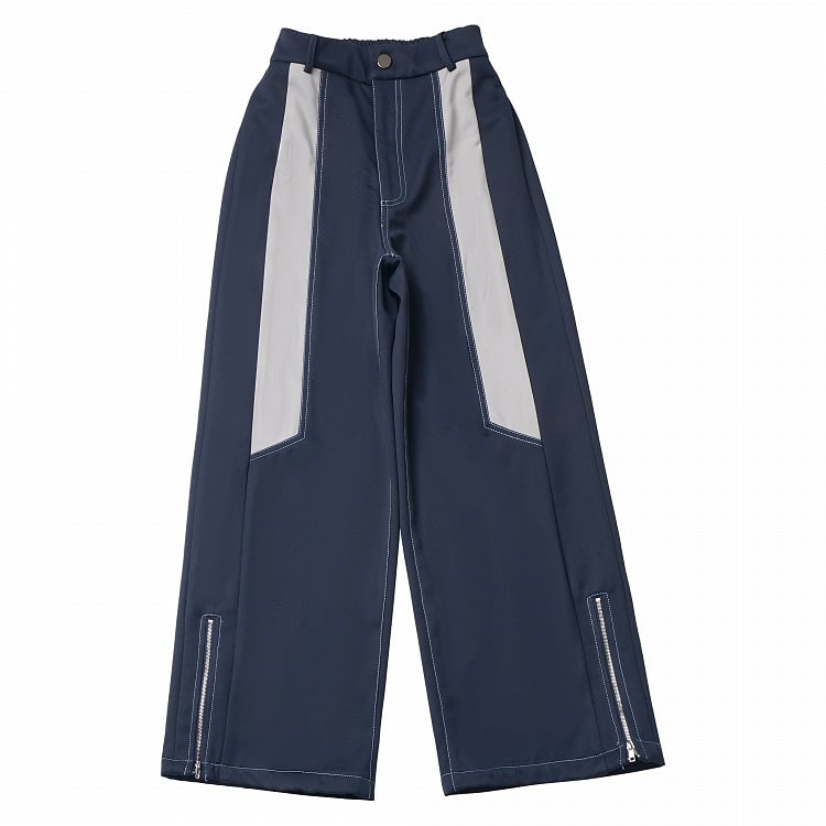 Dark Blue&White Zip Cuff Thicken Pants