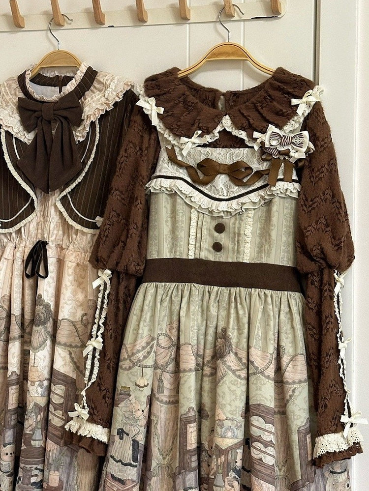 Long Collar Top Sleeves Knitted Coffee Pan Peter
