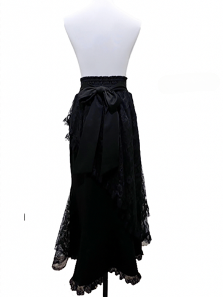 Black High Waist Lace-up Detail Mermaid Skirt