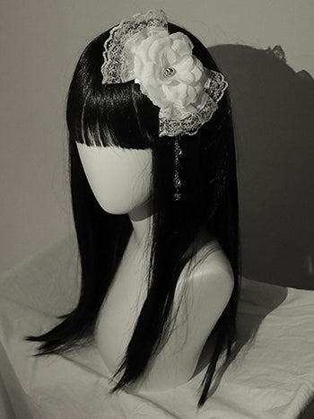 Musical Bowknot Lace Decorated White/Black Hairclip Design And Charm Floral Notes Skeleton Trim Crown