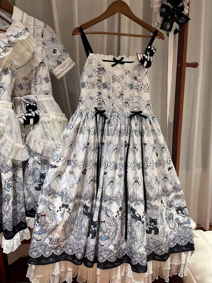 Alice und Kitty Bunny Pullover Themenrock Lolita Print im Wunderland