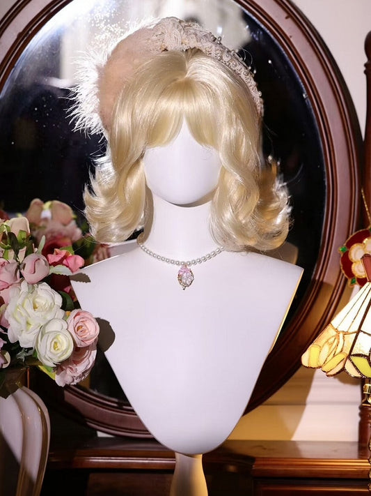 Length Wavy Wig Blonde With Bangs 25-28CM