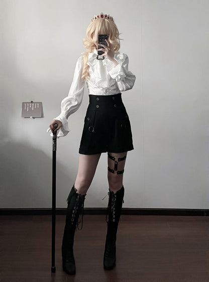 White Ouji Lolita Long Sleeves Shirt with Jabot Bowtie