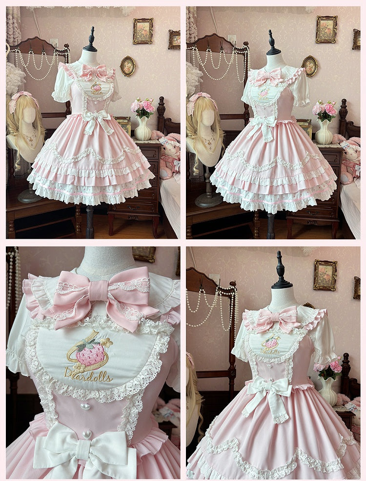 Strawberry Embroidery Pink Scalloped Edge Trim JSK Light Sweet Lolita Dress
