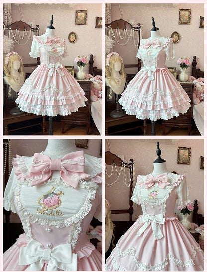 Scalloped Edge Trim Strawberry Embroidery Sweet Lolita Dress Light JSK Pink