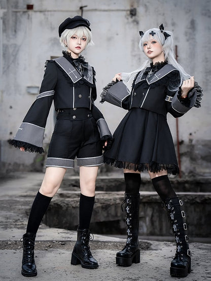 Black Sleeves Dress Long Lolita Kei-inspired Gray Jirai and