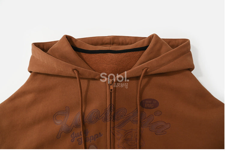 Zootopia Judy and Nick Print Brown Zip Hoodie