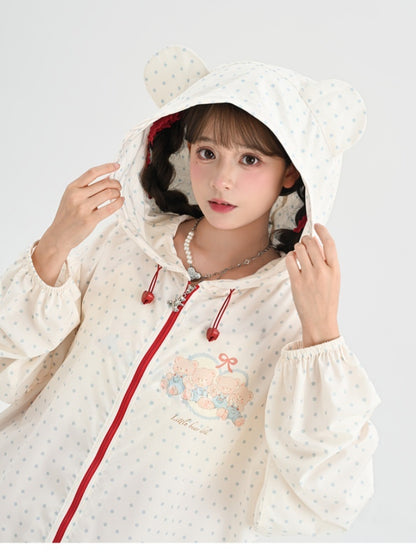 Sonnenschutzjacke Bear Vibes Schneehaube Weiß Polka-Dot Ohren Design Weiß Adorable