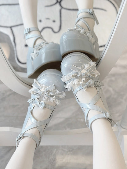 PU - Herz Süße Plattform Schnallen Schuhe Blau