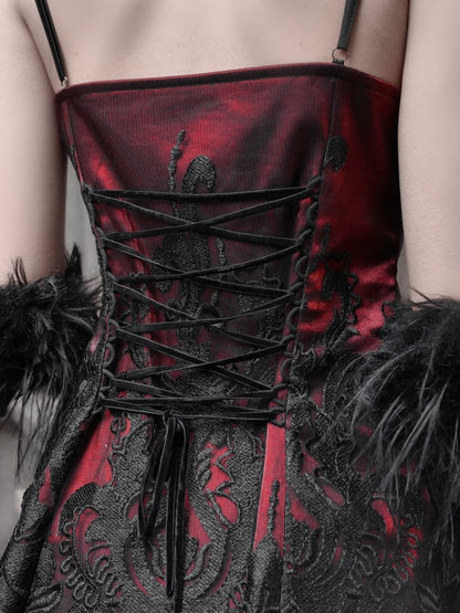 Red New Dress PU Big Bow Bodice Goth Vampire Spaghetti Straps Dress