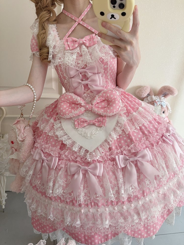 Pink Red White Bow / Apron Heart-shaped Decorated