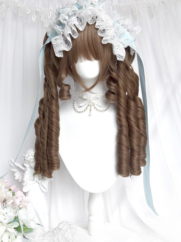 Double Curly Wig Straight Brown Claw + Roman 25CM 45CM With Clips Full Ponytail Bangs Short