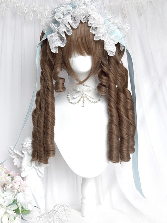 Double Curly Wig Straight Brown Claw + Roman 25CM 45CM With Clips Full Ponytail Bangs Short