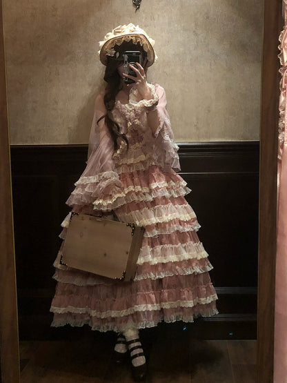 Ruffled Lolita Pink Lace Tulle Top