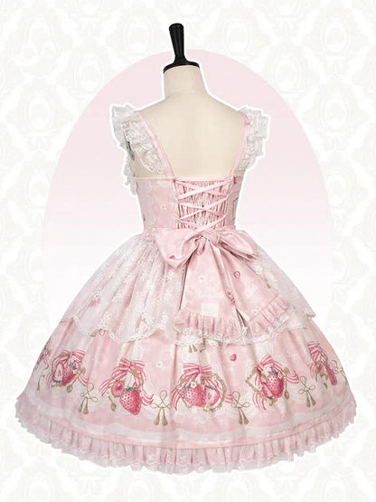 Print Sweet Skirt Strawberry Pink Jumper Lolita