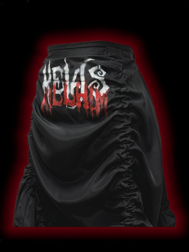 Gothic Black Letters Print Ruched High-low Punk Skirt with Free Cross Charms Waist Chain