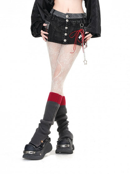 Black Denim Pockets Silver-tone Buttons Glamorous Slim-fitting Mini Skirt