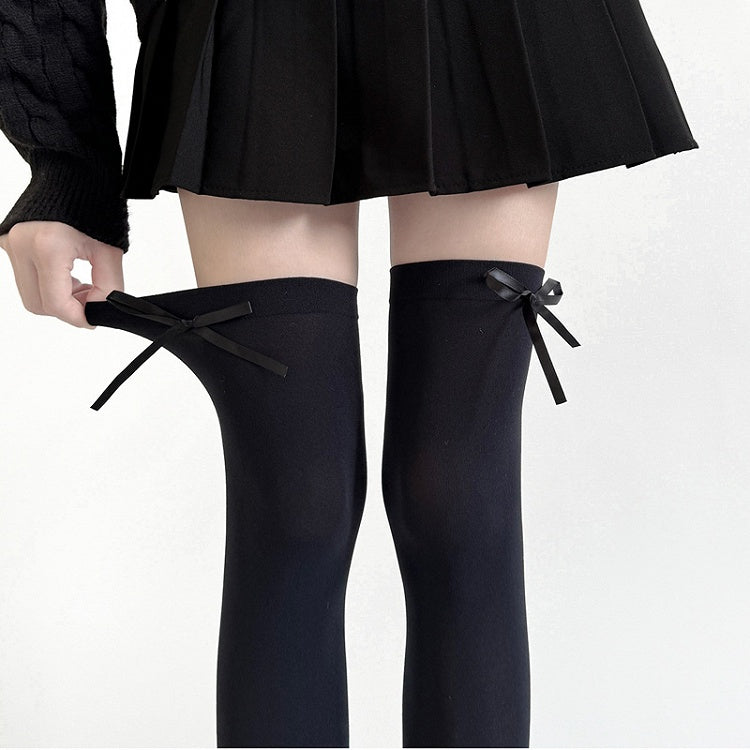 Black Stockings / Semi-sheer Accents Bow Gray JK White