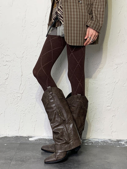 Coffee Y2K Diamond Hollow-out Tights