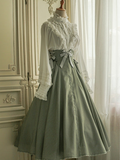 Dusty Green Boned High Waist Long Version Autumn Daily Lolita Skirt