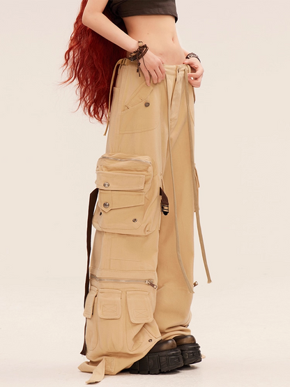 Low Millard Fashion Khaki Rise Cargo Pockets Wide-leg Pants