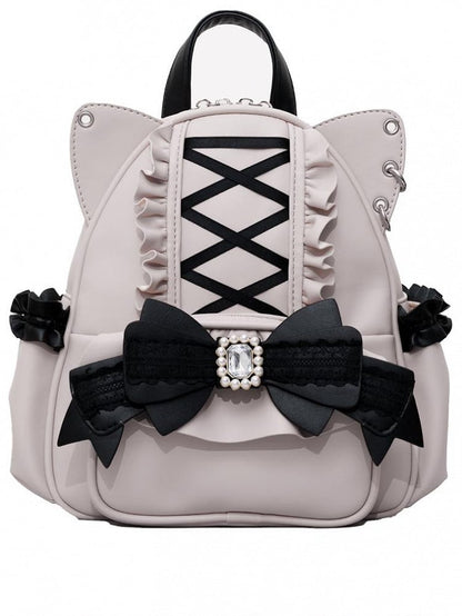 BlackPink Kei Katzenohr-Rucksack mit Perlen- und Strassschleife Jirai