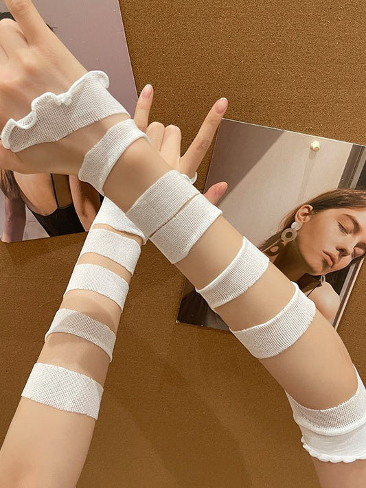 Lolita Sleeves Black/White Cuffs Bandage Y2K Ruffled