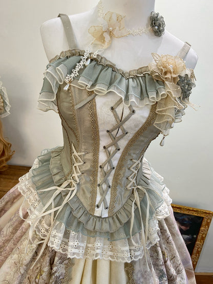 Grünes, elegantes Lolita-Korsett-Top mit Schnürdetails