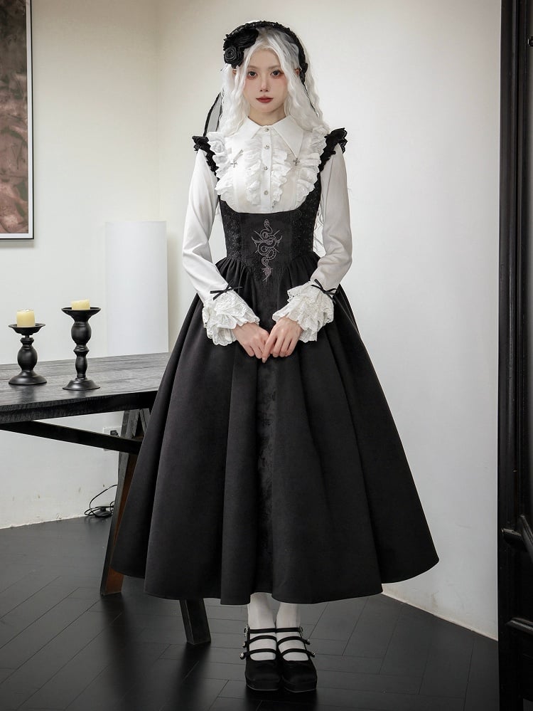 Black Under Bust Gothic Cross and Snake Waist Lolita Dress