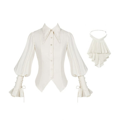 Pointed Flat Collar Ouji Lolita Long Sleeves Shirt with Jabot Tie