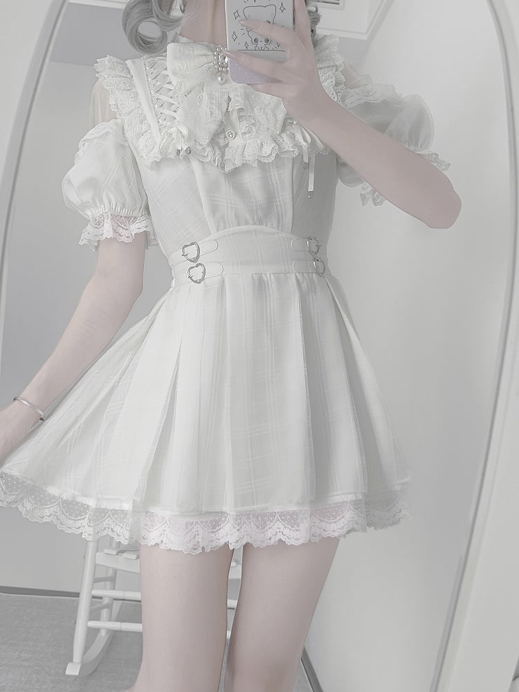Taille Kei mit Kleid Ausschnitt Schnallen Herz Offen Schnürung Jirai Schulter Weiß