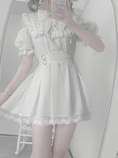 Taille Kei mit Kleid Ausschnitt Schnallen Herz Offen Schnürung Jirai Schulter Weiß