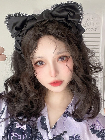 Black-brown 40CM Shoulder Length Curly Wig With Bangs