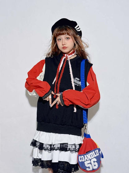 Gilet ample sans manches noir à col en V style punk