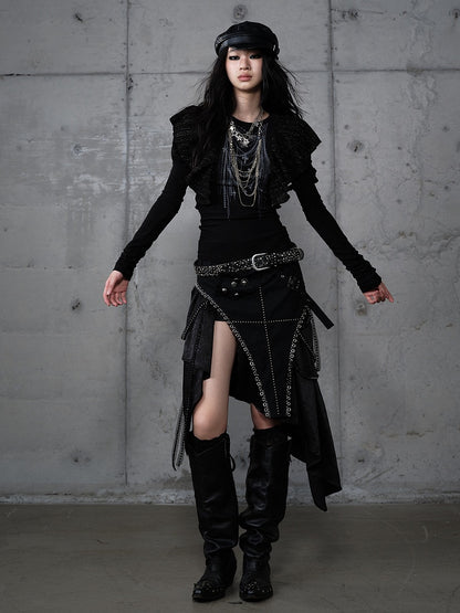 Chain Print Juliette Flutter with Black Gothic Overlays Top Punk Sleeve