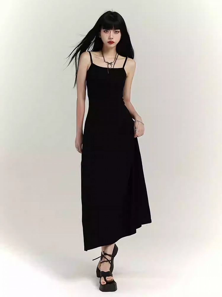 Robe camisole slim glamour grise/noire longueur cheville