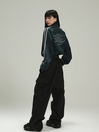 Veste de baseball vintage Acubi Fashion vert foncé avec broderie de lettres