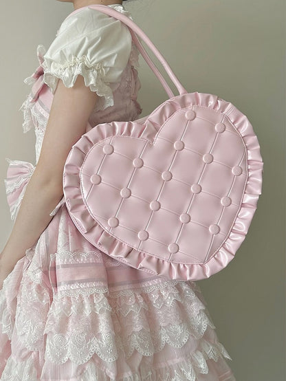 Bag Heart Quilted Trim Elegant – Style Pink Lolita Ruffle Handheld Purse