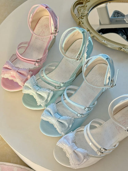School Wedges Bow Light Sandals at Top Old Blue Sweet Lolita