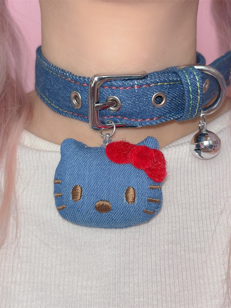 Blue Denim Kitty Bell Choker